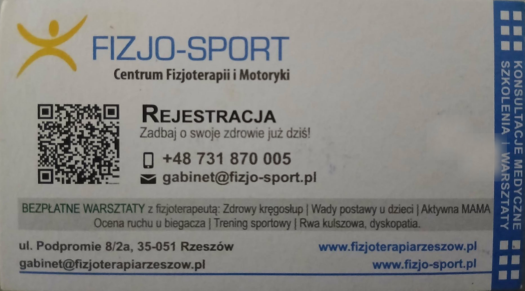 Wizytówka Fizjo-Sport — Centrum Fizjoterapii i Motoryki, Rzeszów